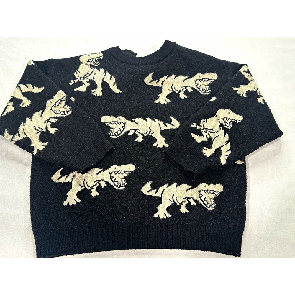 Zara Toddler T-Rex Dinosaur Sweater Black Cream Long Sleeve Size 2 Years